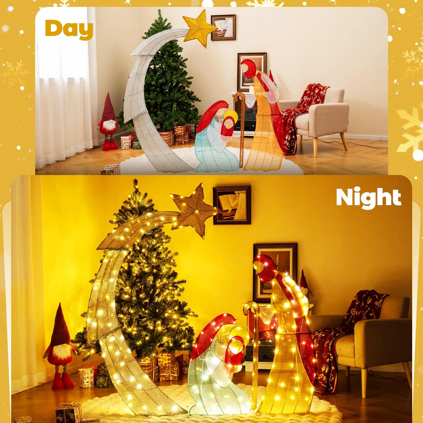 Tangkula 5 FT Lighted Christmas Nativity Scene Set, Outdoor Holy Family Decoration with 140 Warm White LED Lights