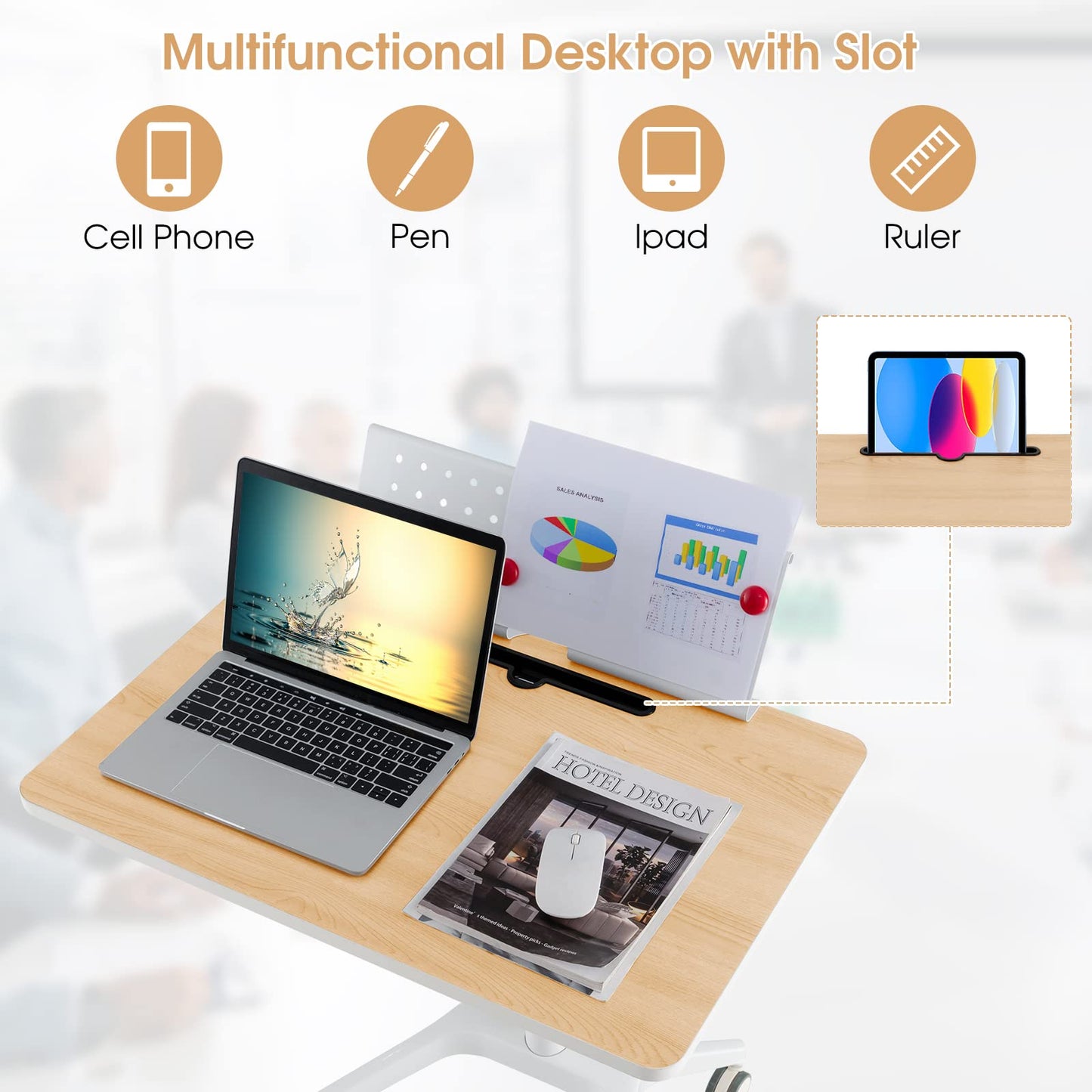 Tangkula Mobile Standing Desk, Height Adjustable Sit to Stand Desk with Detachable Holder