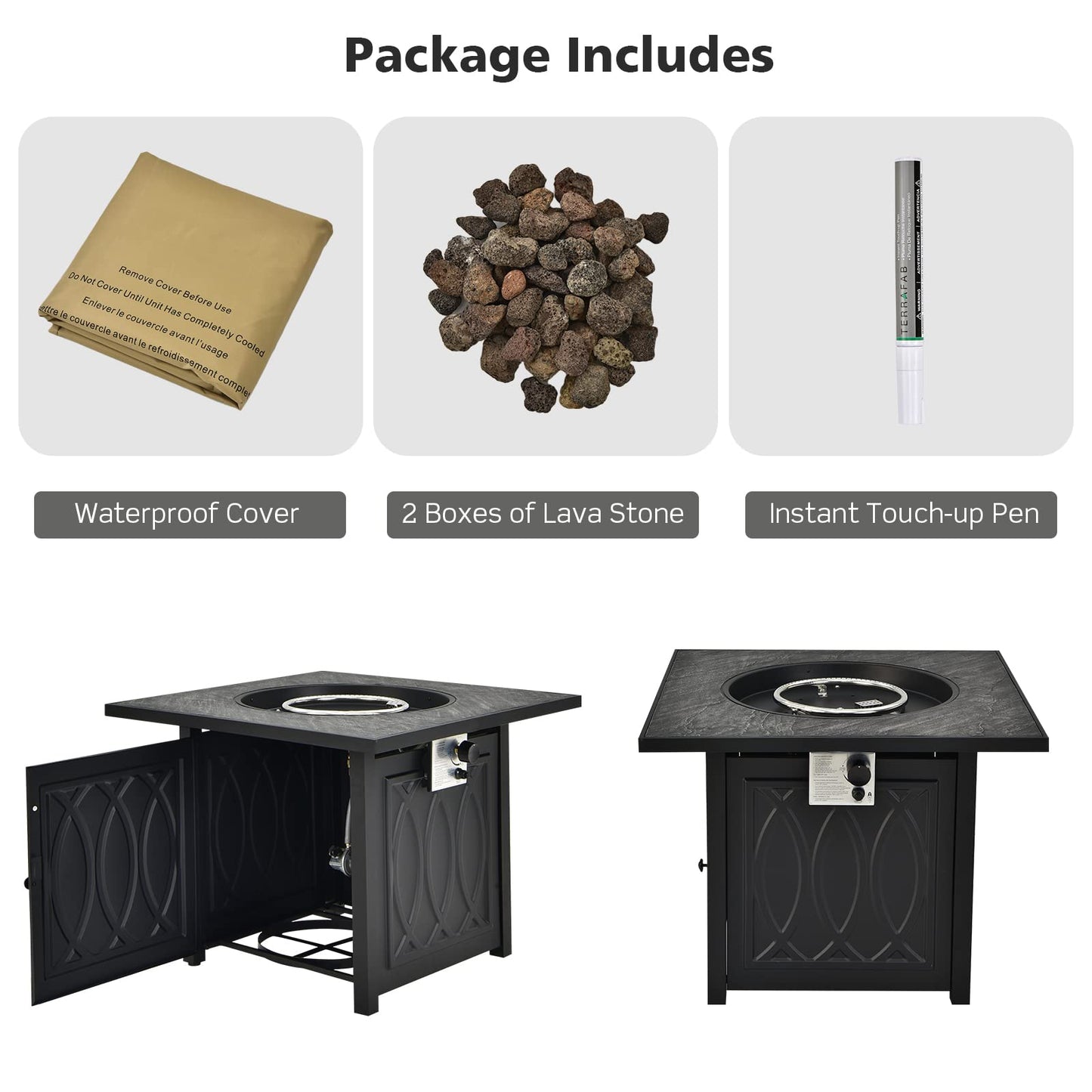 Tangkula 32 Inches Gas Fire Pit Table, 50,000 BTU Square Propane Firepit (Black)