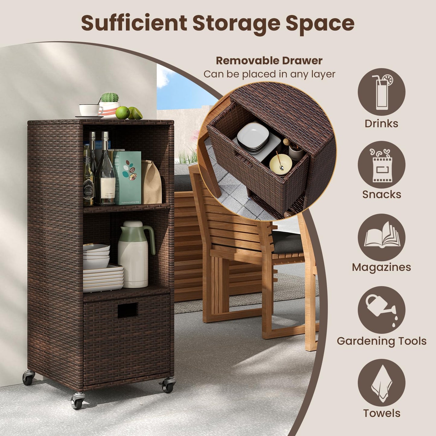Tangkula Rattan Outdoor Storage Cabinet for Backyard Poolside Porch