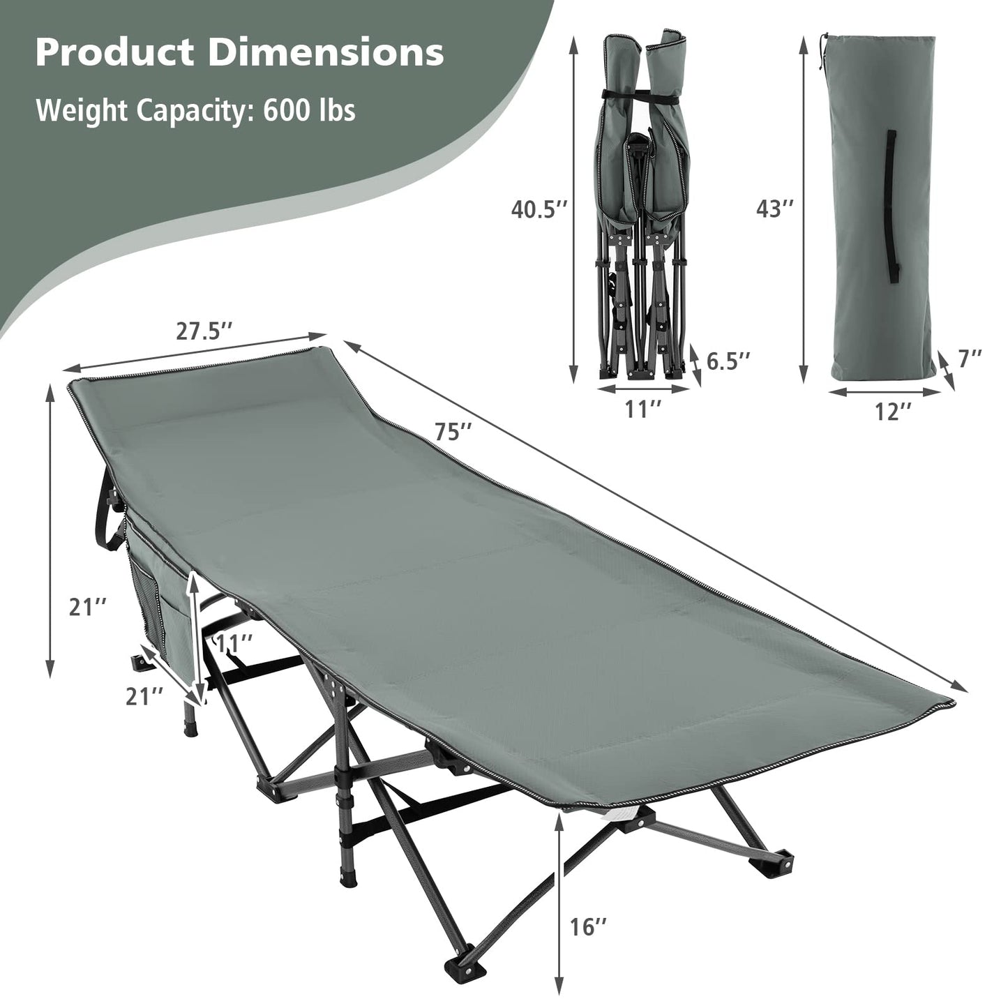 Tangkula Foldable Camping Cot, Portable Sleeping Cot with Carrying Bag