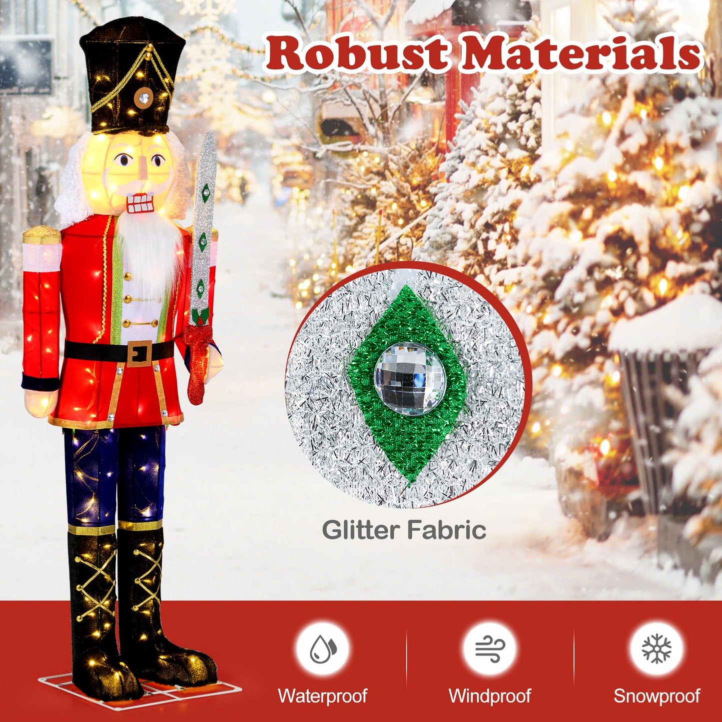 Tangkula 5 FT Christmas Lighted Nutcracker with Glitter Sword