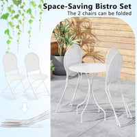 Tangkula 3 Pieces Patio Bistro Set, Metal Table and Folding Chair Set for 2