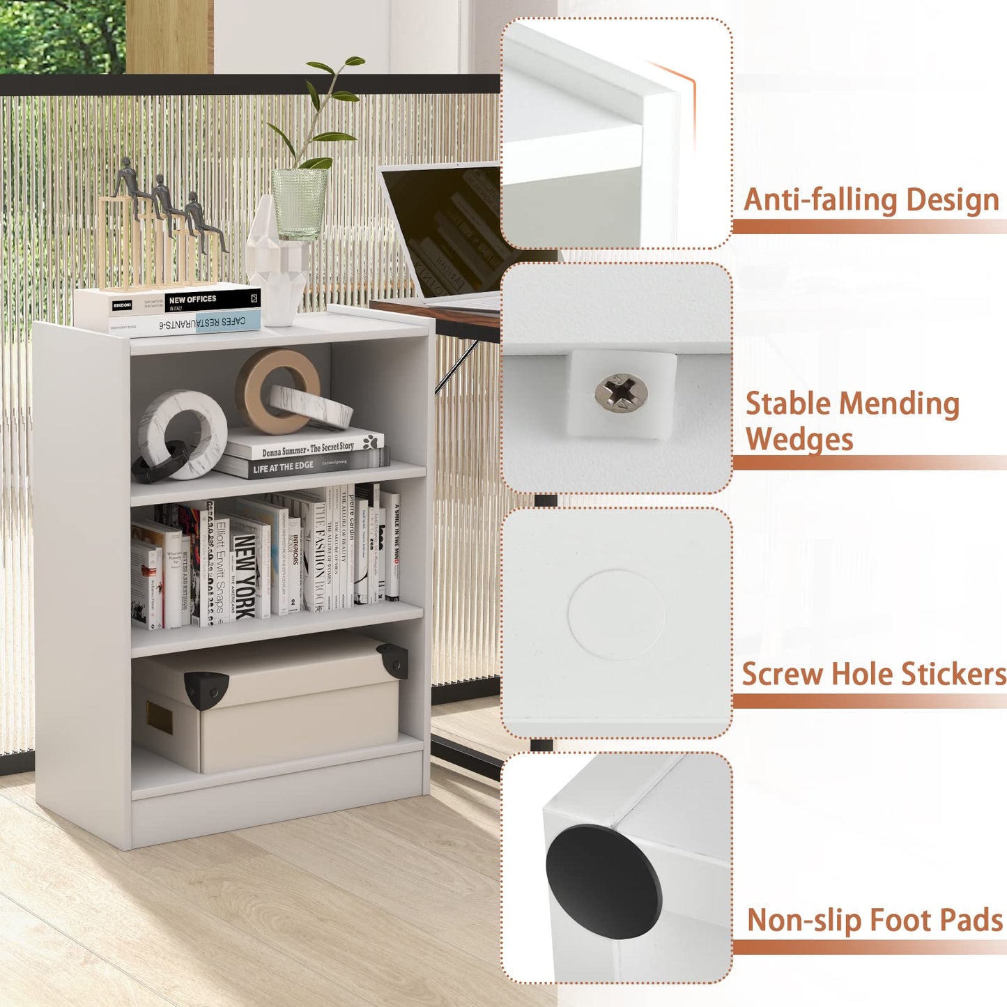 3 Tier Bookcase, Floor Standing Open Bookshelf with 18-Position Adjustable Shelves - Tangkula