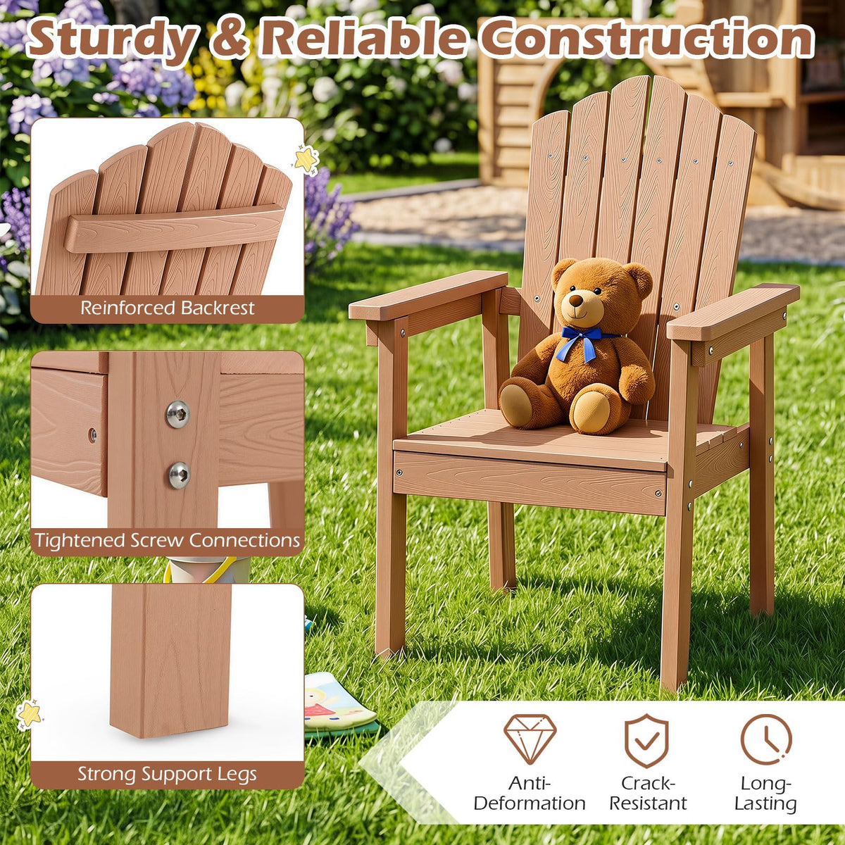 Chaise Adirondack d'extérieur Tangkula avec dossier haut et accoudoirs larges pour terrasse ou piscine