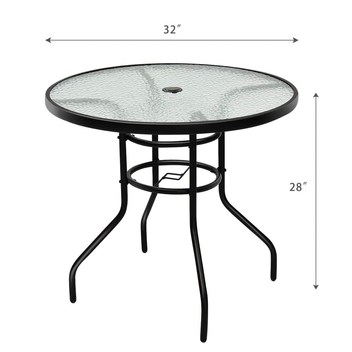 32" Outdoor Patio Table Round Steel Frame Tempered Glass Top Commercial Party Event Furniture Conversation Coffee Table