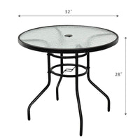 32" Outdoor Patio Table Round Steel Frame Tempered Glass Top Commercial Party Event Furniture Conversation Coffee Table