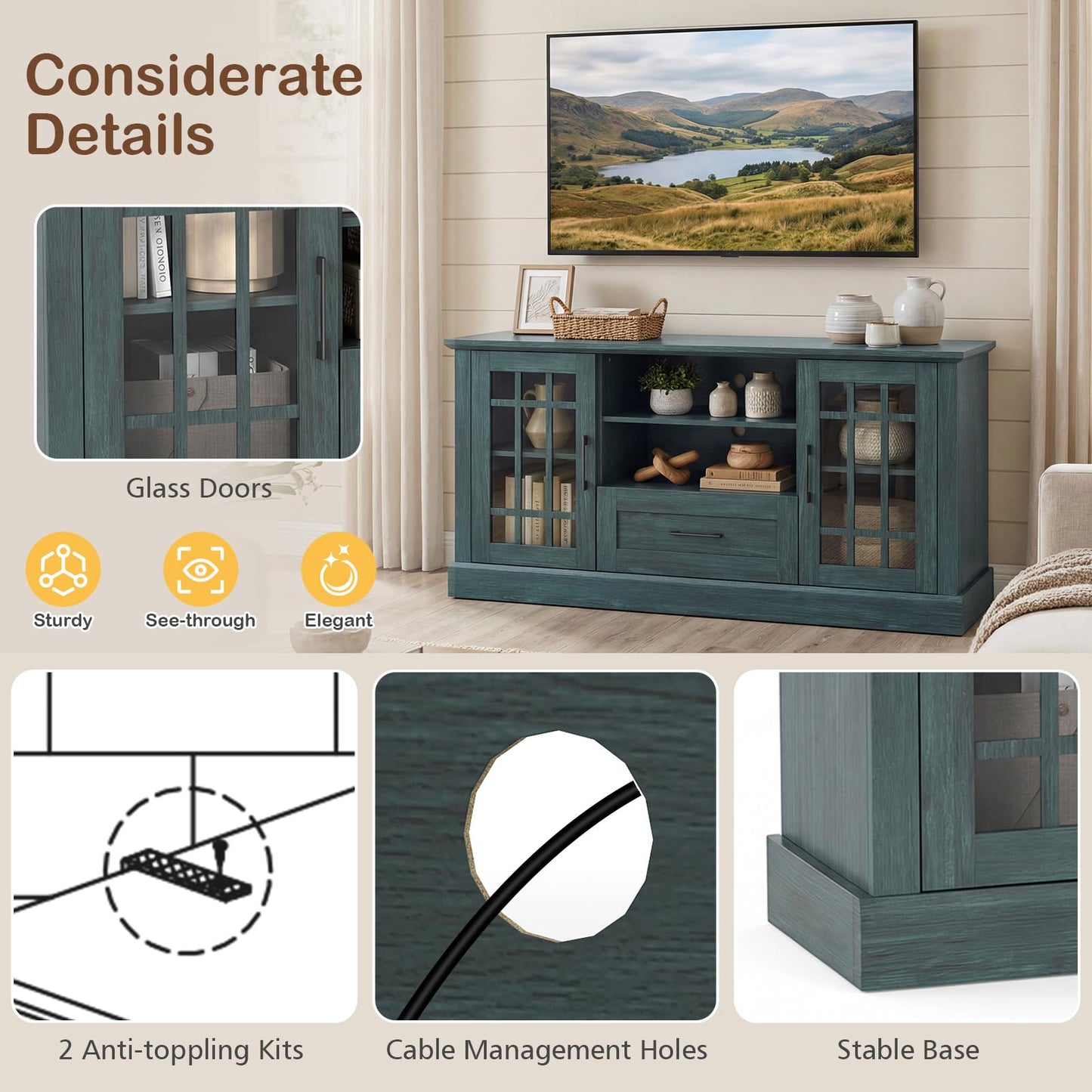 Tangkula Farmhouse TV Stand for TV up to 65 70 Inches