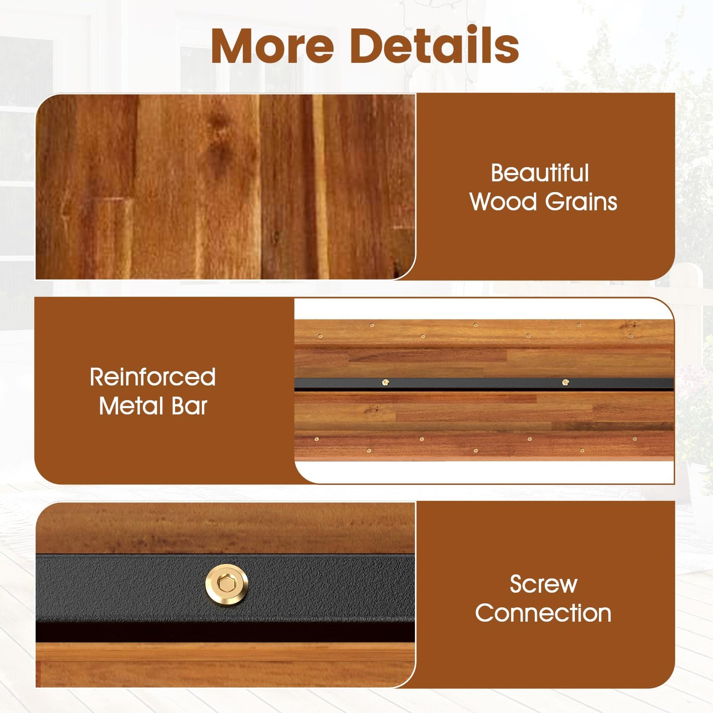 Tangkula Acacia Wood Outdoor Bench(47" x 10.5" x 18",1/2)