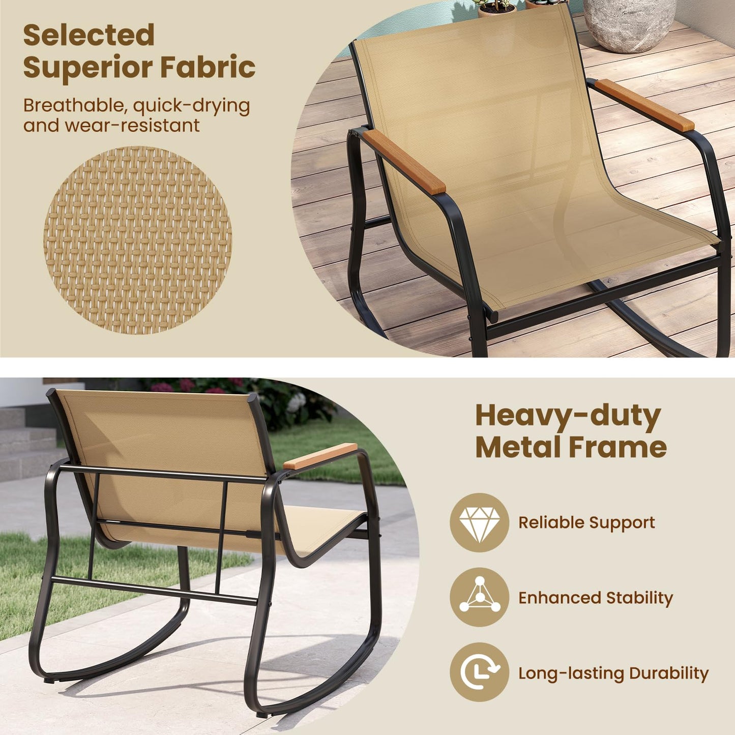 Tangkula 3 Piece Rocking Bistro Set Outdoor for Porch