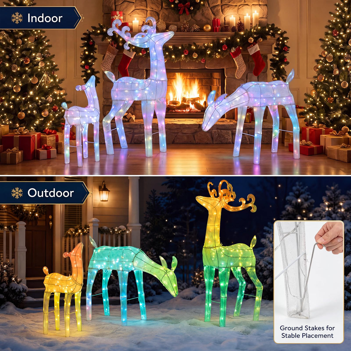 Tangkula 3-Piece RGB Lighted Christmas Deer Family Set with APP Control