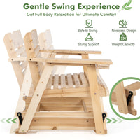 Tangkula Outdoor Fir Wood Glider Chair, Outdoor Swing Chair with Rotatable Hidden Cup Holder