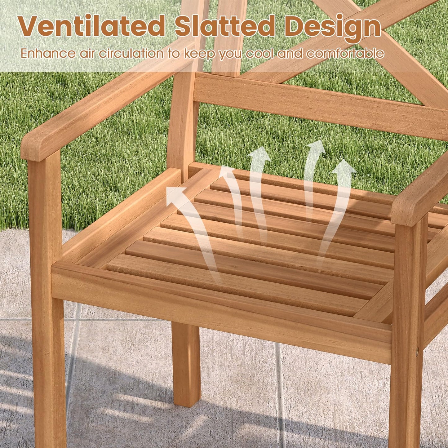 Tangkula Acacia Wood Patio Dining Chairs Set of 2/4