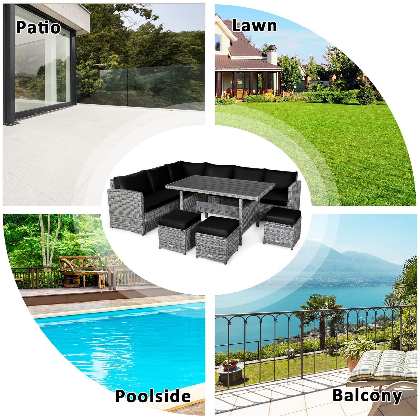 Tangkula 7 Pieces Patio Furniture Set for Backyard Garden Poolside