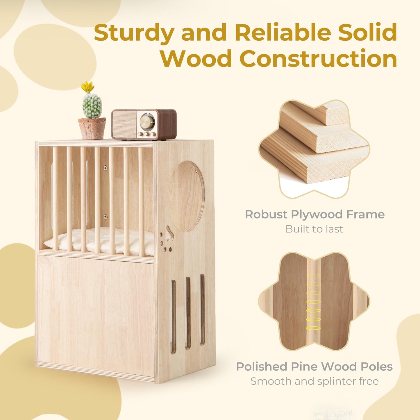 Tangkula 2 Tier Luxury Wood Cat House w/ 2 Washable Plush Cushions
