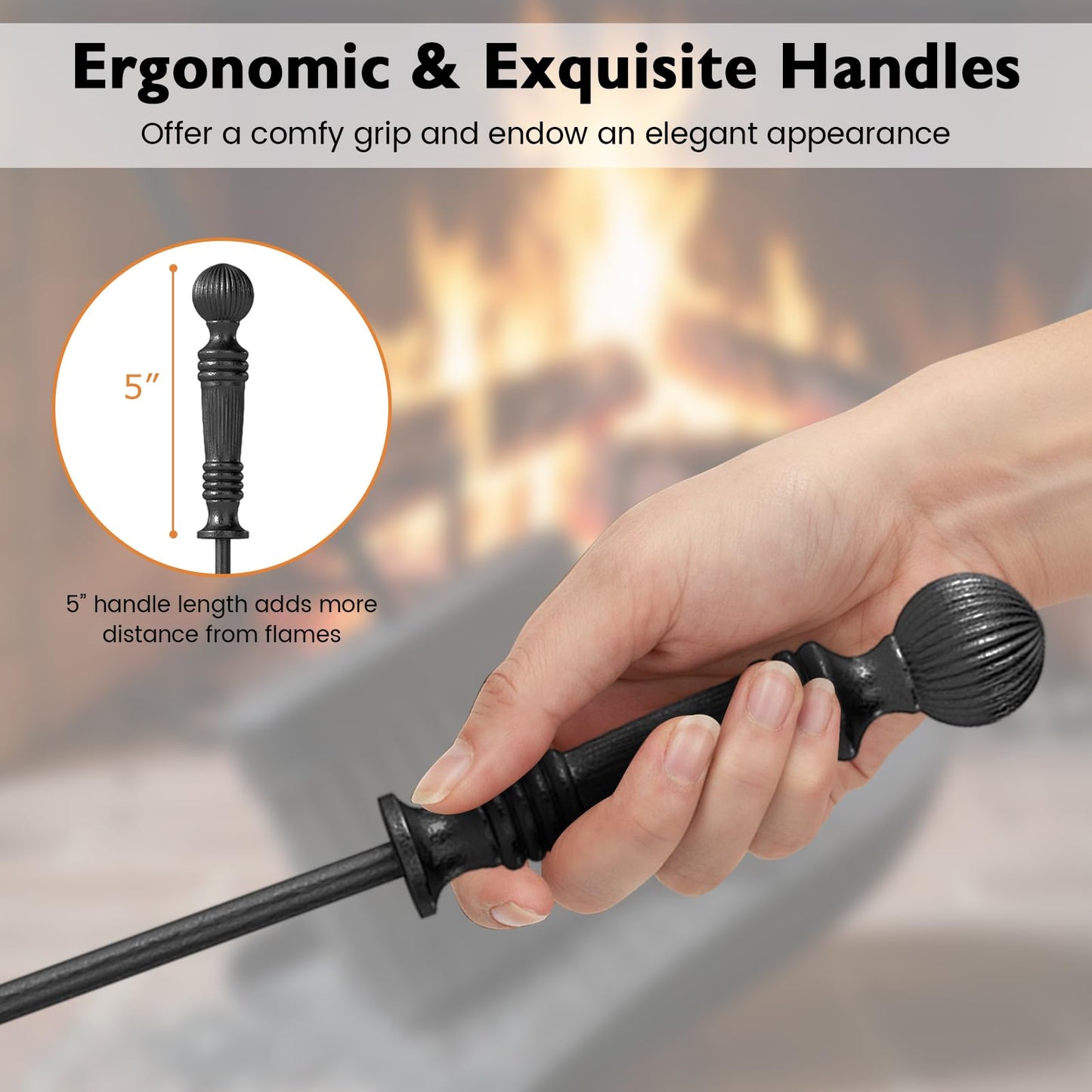 Tangkula Lot de 4 outils de cheminée intérieur/extérieur avec tisonnier