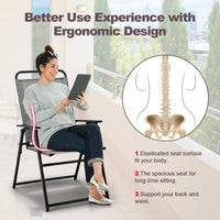 Tangkula Patio Folding Dining Chairs Set of 2, Space-Saving Outdoor Sling Chairs with Armrest & Backrest