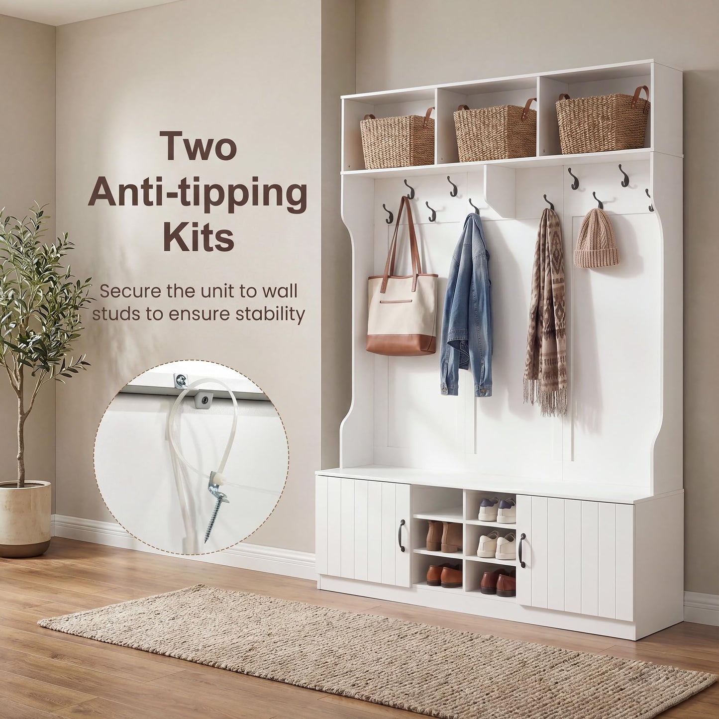 Tangkula 6-in-1 Hall Tree with Coat Rack and Shoe Storage