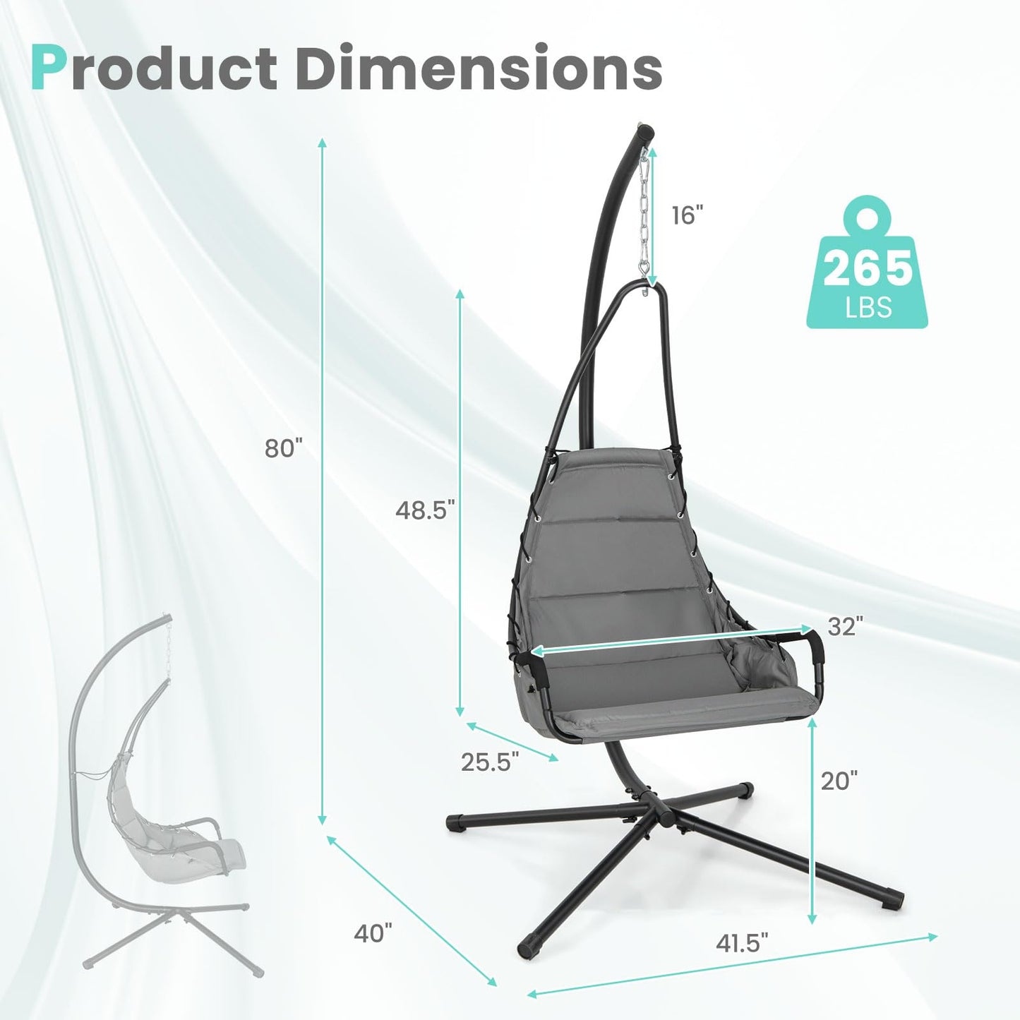 Tangkula Swing Chair with Stand, Hanging Egg Chair with Cushion, Indoor Outdoor Hammock Chair