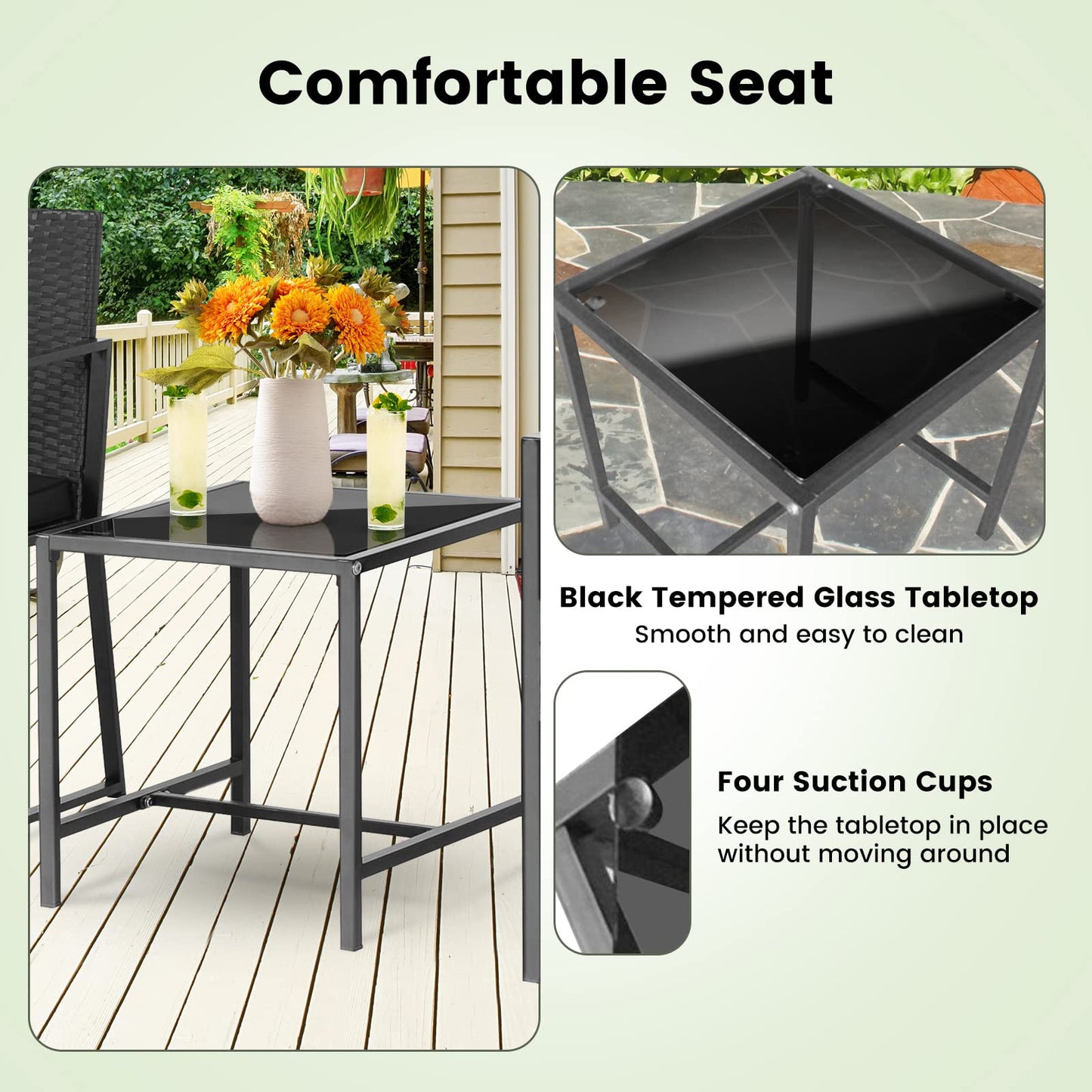 Tangkula 3 Piece Patio Furniture Set, Modern Heavy Duty All Weather Cushioned Wicker Chairs and Coffee Table Set