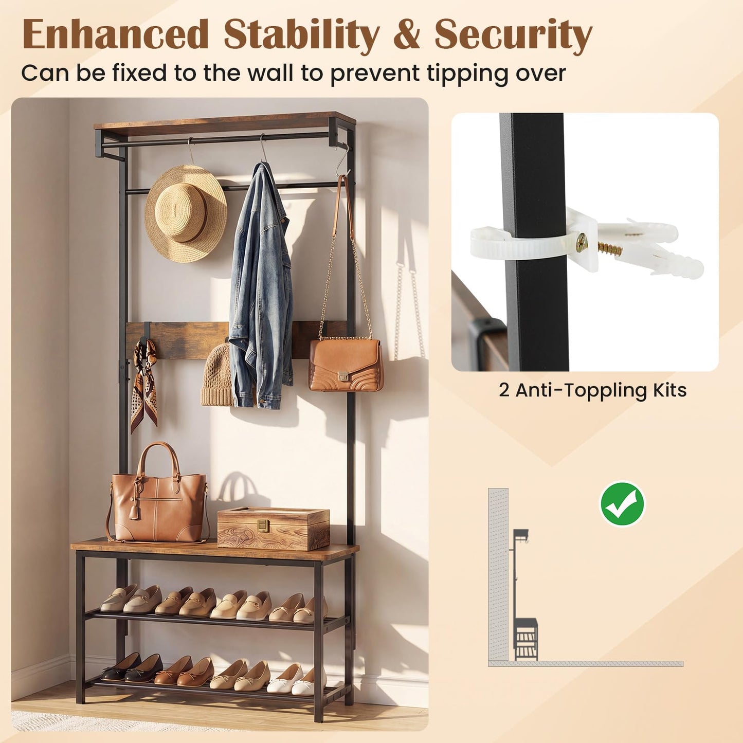 Tangkula Hall Tree with Bench and Shoe Storage for Entryway