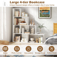 Tangkula 10 Shelves Bookshelf, L Shaped Freestanding Ladder Corner Bookshelf