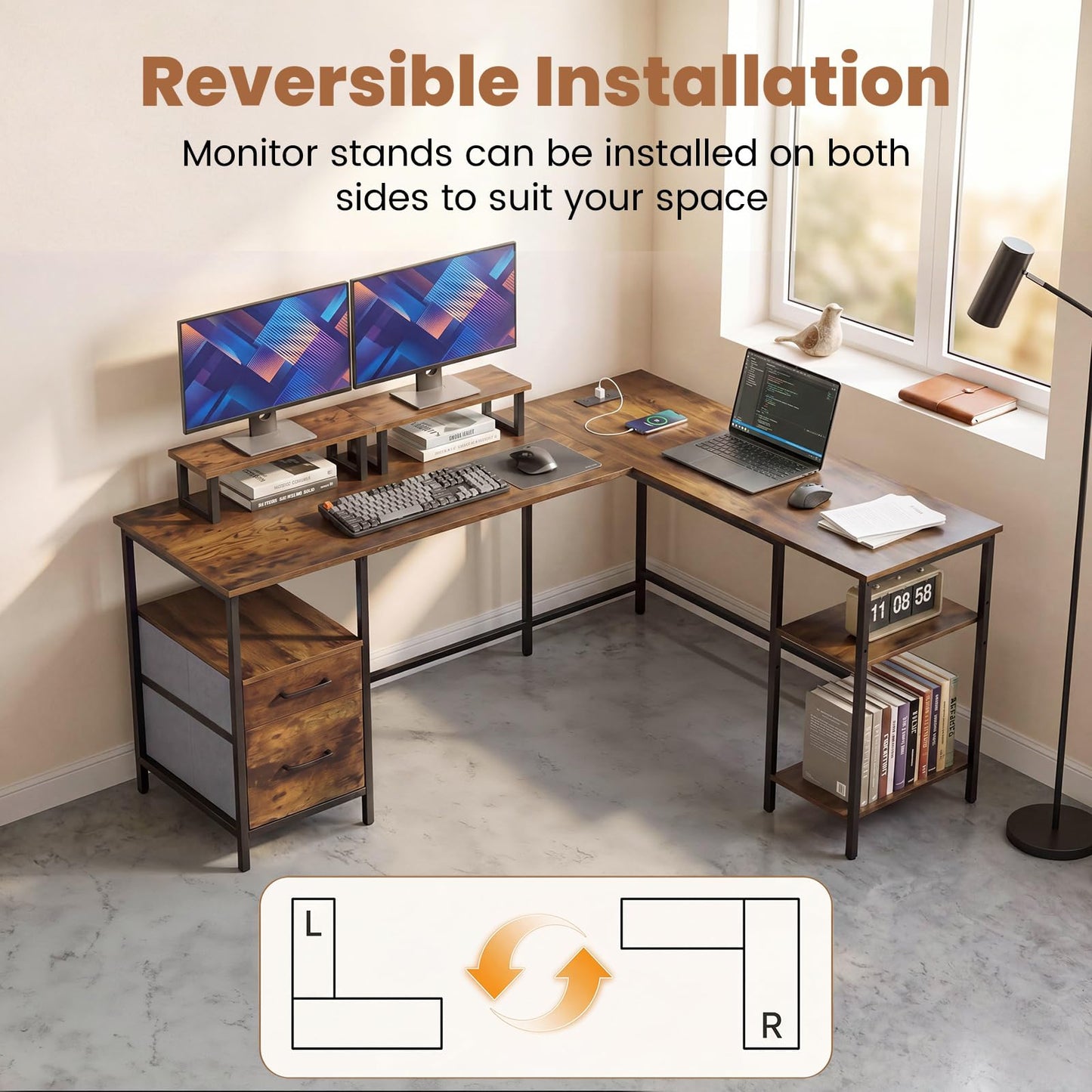 Tangkula 63" Reversible L Shaped Desk