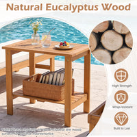 Tangkula Outdoor 2-Tier Eucalyptus Wood Side Table ( Rectangular,1/2)