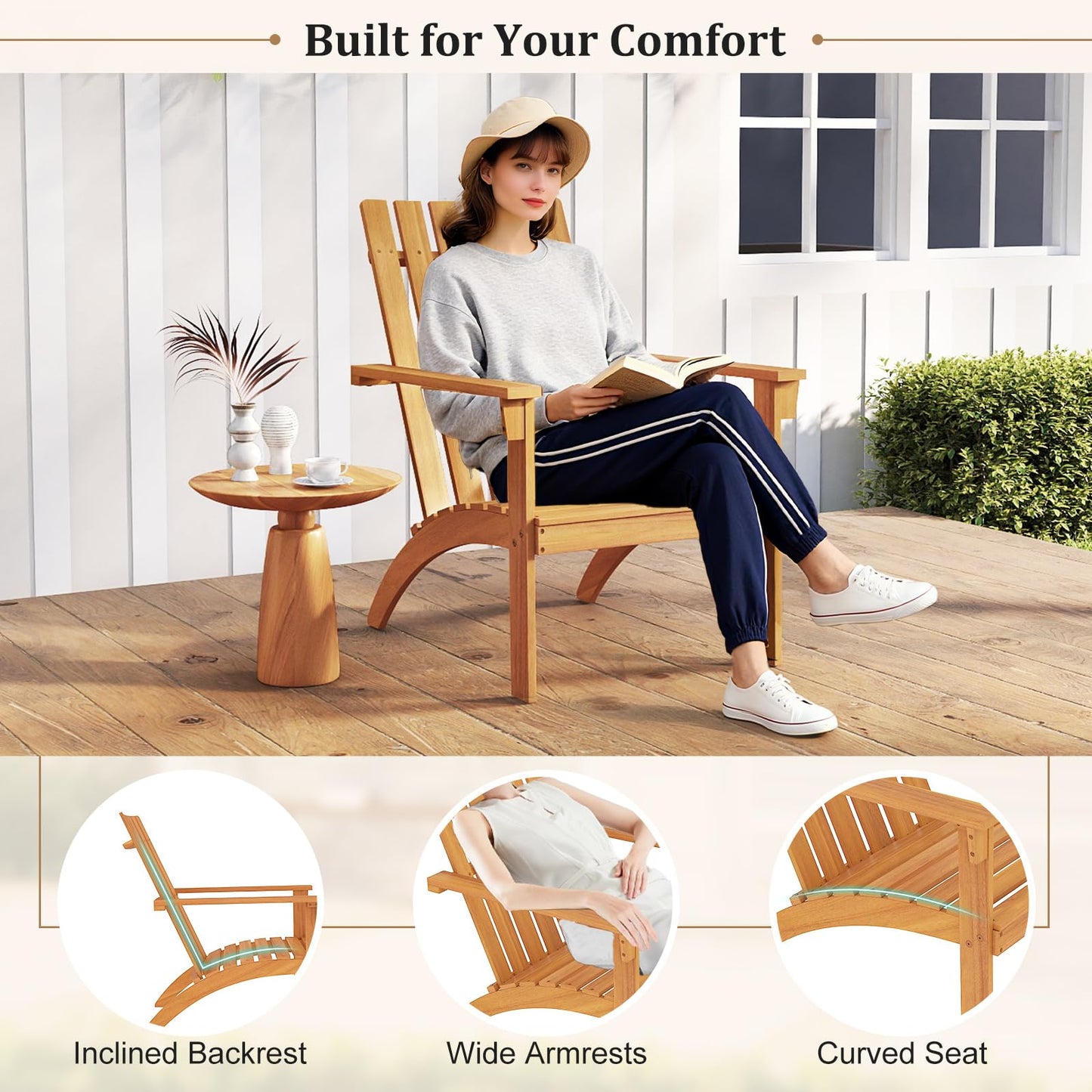 Tangkula Outdoor Adirondack Chair Solid Acacia Wood Fire Pit Chair (1/2/4)