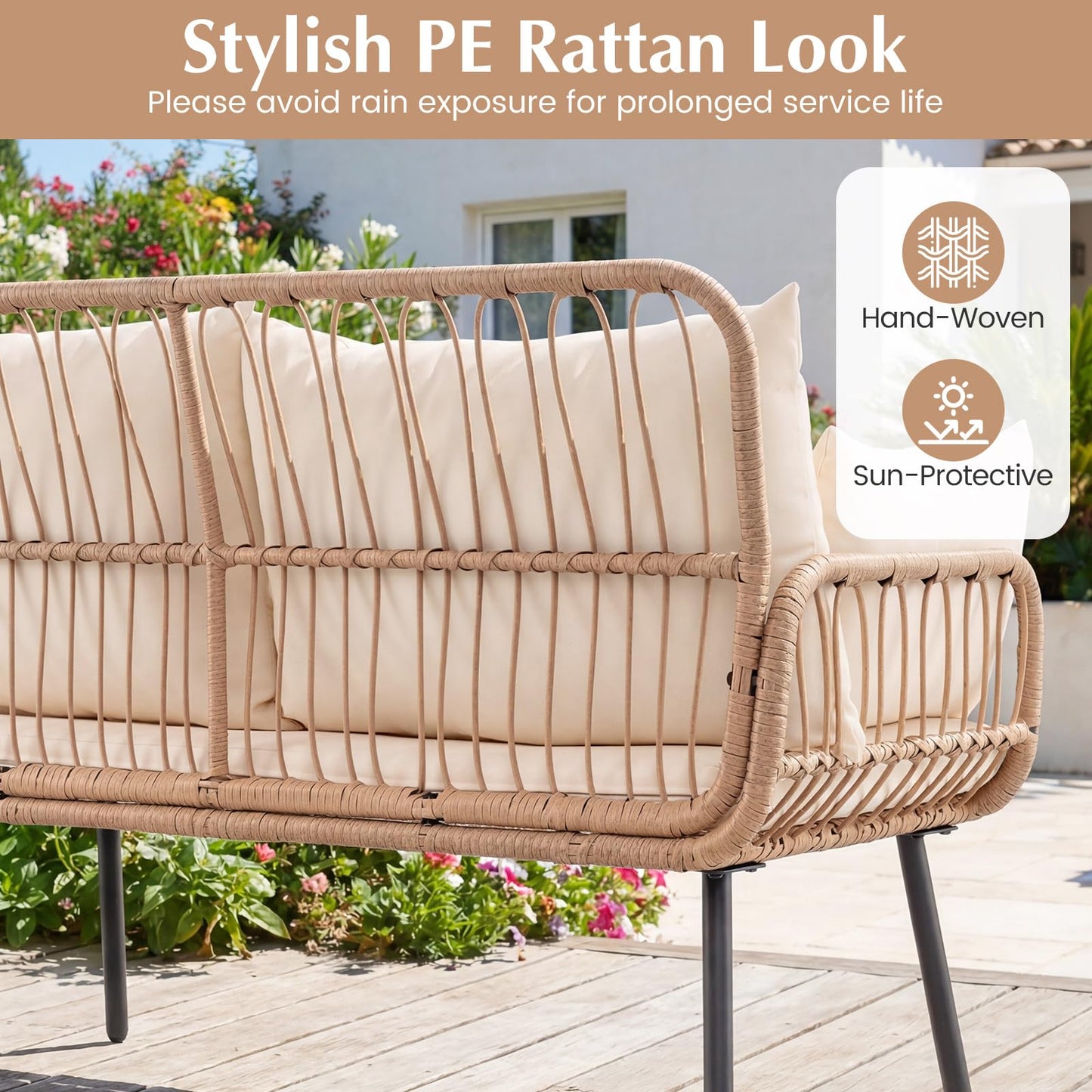 Tangkula Patio Wicker Loveseat Outdoor 2-Seater PE Rattan Sofa