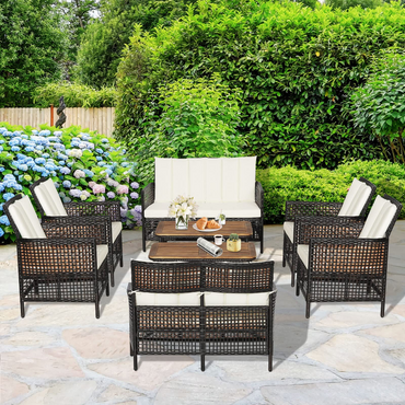 Tangkula Outdoor PE Wicker Conversation Set with 2-Tier Coffee Table
