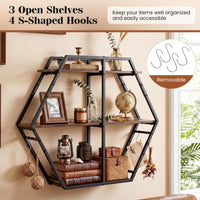 Tangkula 3-Tier Geometric Bookcase with 4 S-Shaped Hooks & Heavy Duty Metal Frame