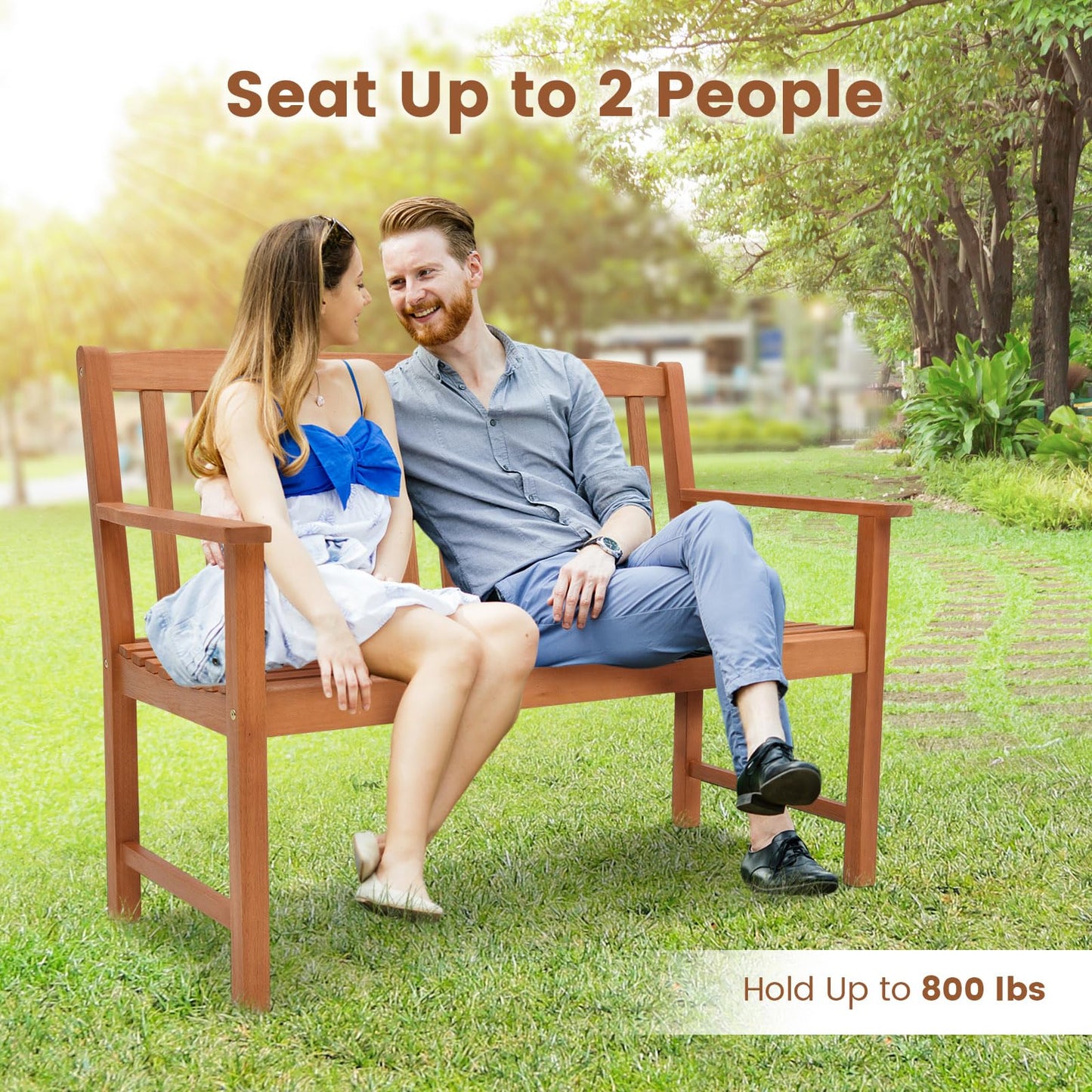 Tangkula Outdoor Garden Bench 2-Person Eucalyptus Wood Bench