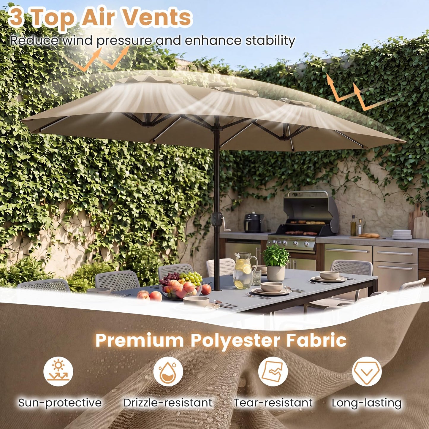 Tangkula 13 Ft Solar Patio Umbrella with Multi-Colored Flowing LED Lights