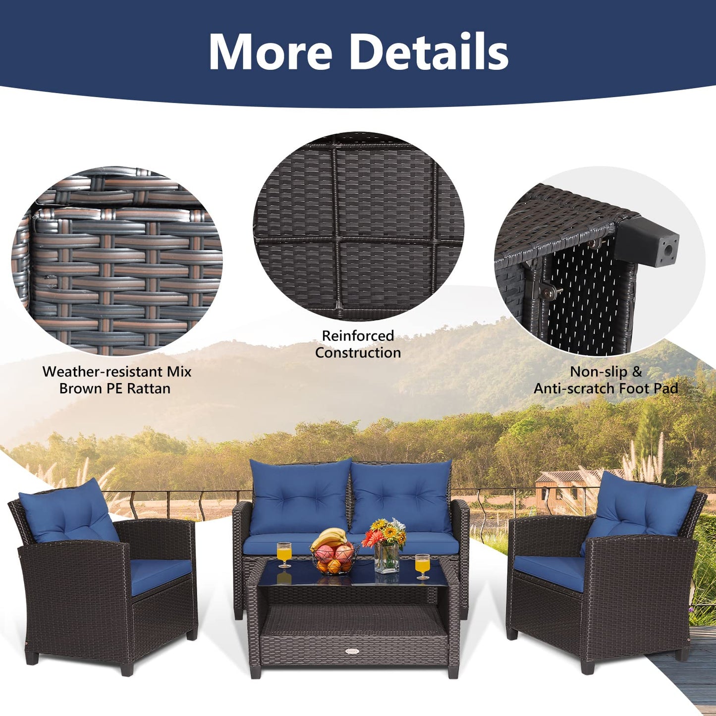 Tangkula Patio Furniture Set Rattan Wicker Chair Set