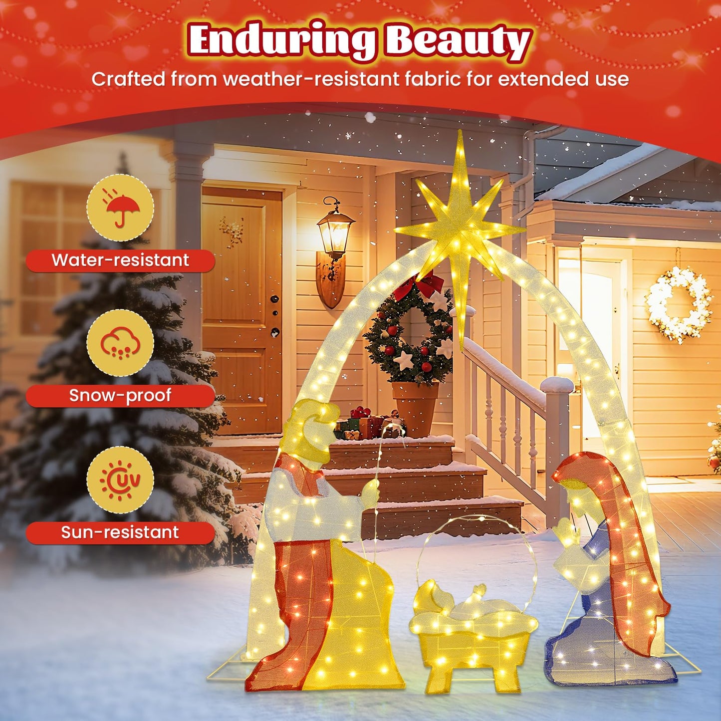 Tangkula 6 FT Christmas Lighted Nativity Scene Set