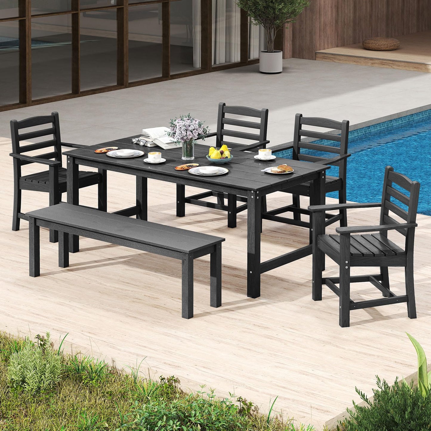 Tangkula HDPE All Weather Outdoor Chair w/Curved Seat (2/4)