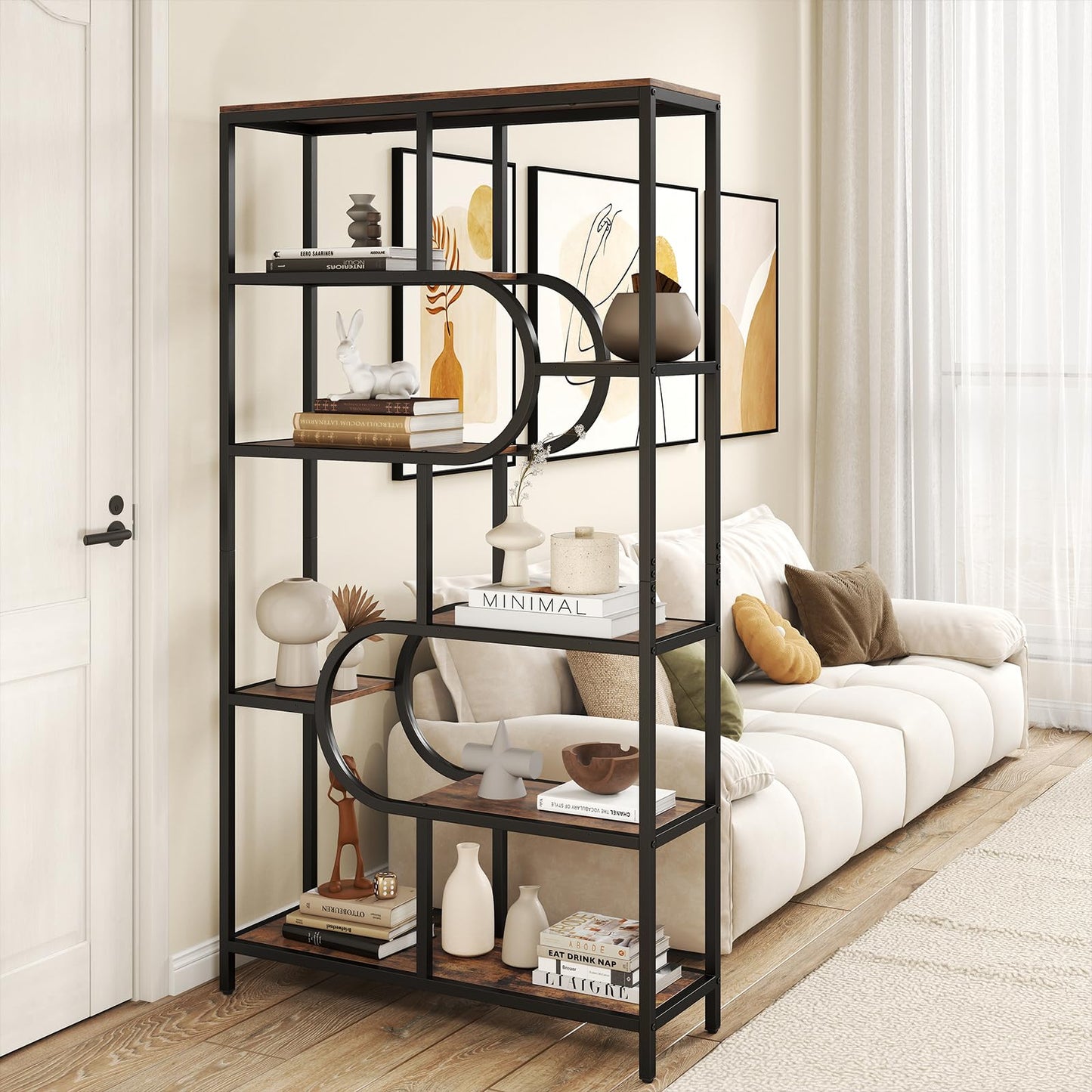 Geometric Bookshelf Freestanding Open Bookcase with 8 Storage Shelves(1/2)