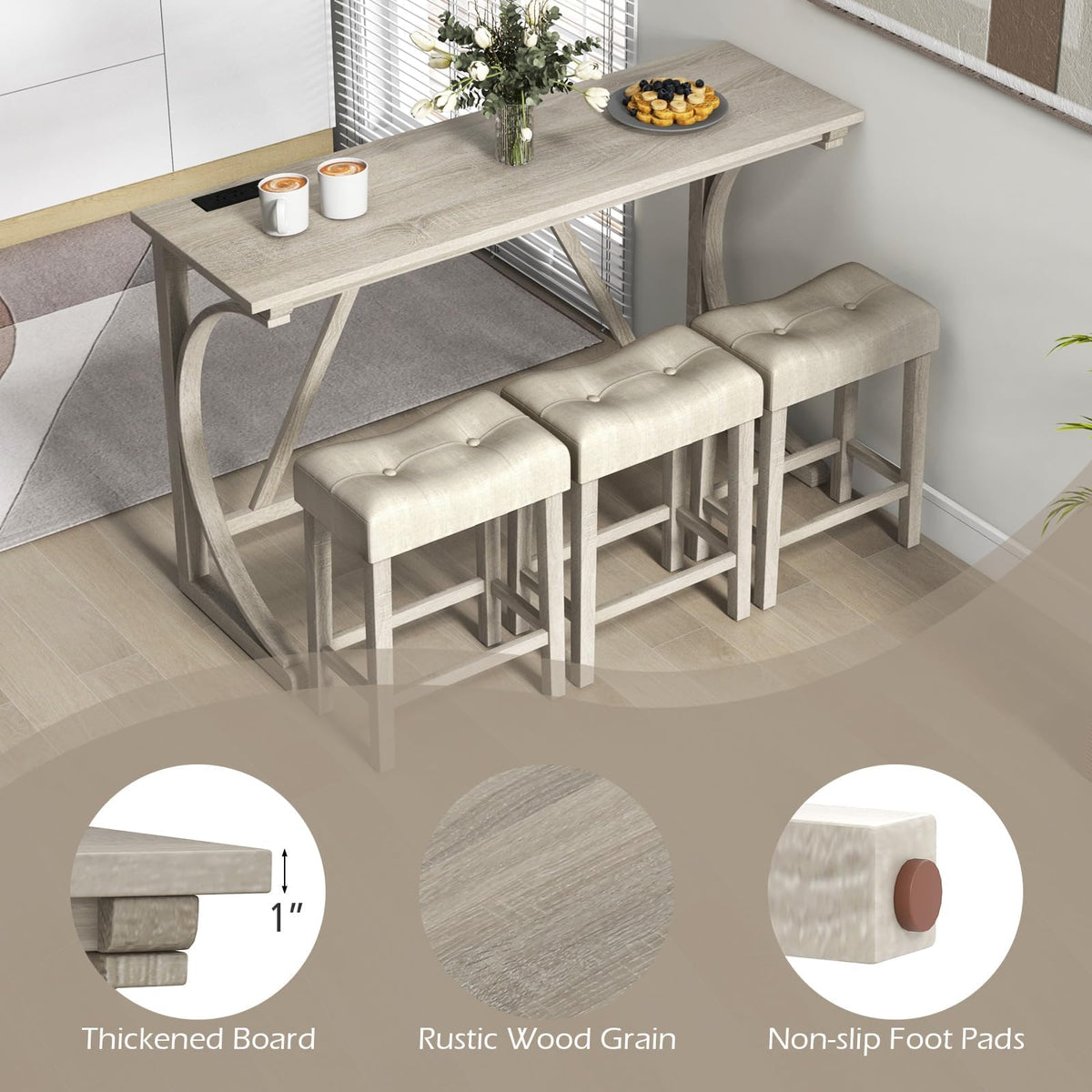 Tangkula 4 Piece Bar Table with Stools for Living Room
