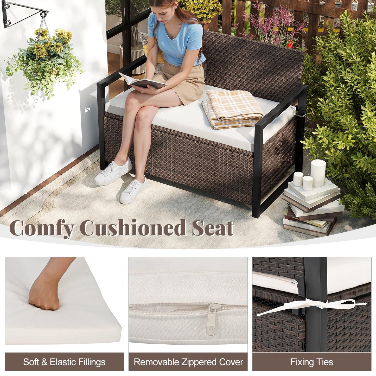 Tangkula 40 Gallon Outdoor Bench with Storage