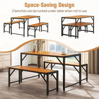 Tangkula 3 Pieces Patio Dining Set for 6 People, Outdoor Picnic Table & 2 Benches, 53” Acacia Wood Dining Table