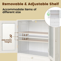 Tangkula Bathroom Floor Storage Cabinet with 2 Drawers & 2 Frosted Glass Doors