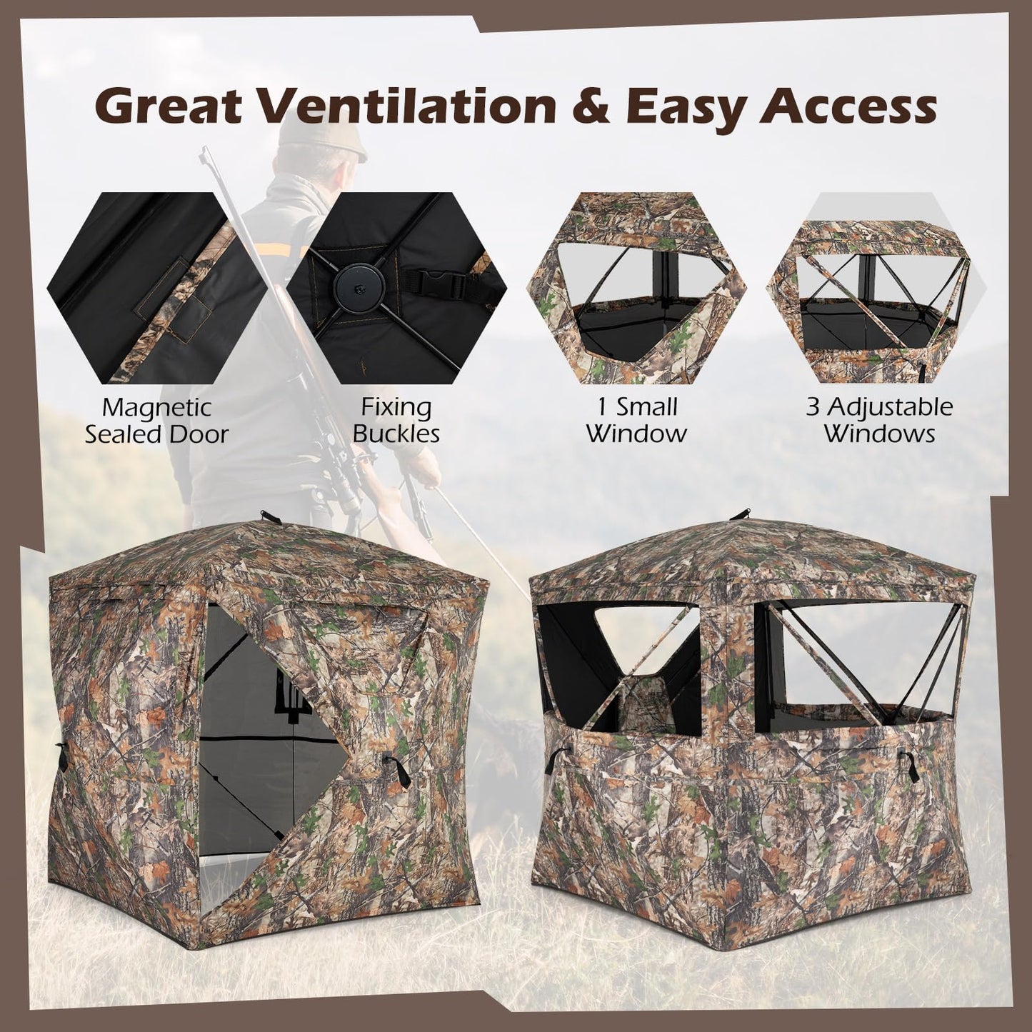 Tangkula 270° See Through Hunting Blind with Silent Magnetic Door & 4 Windows