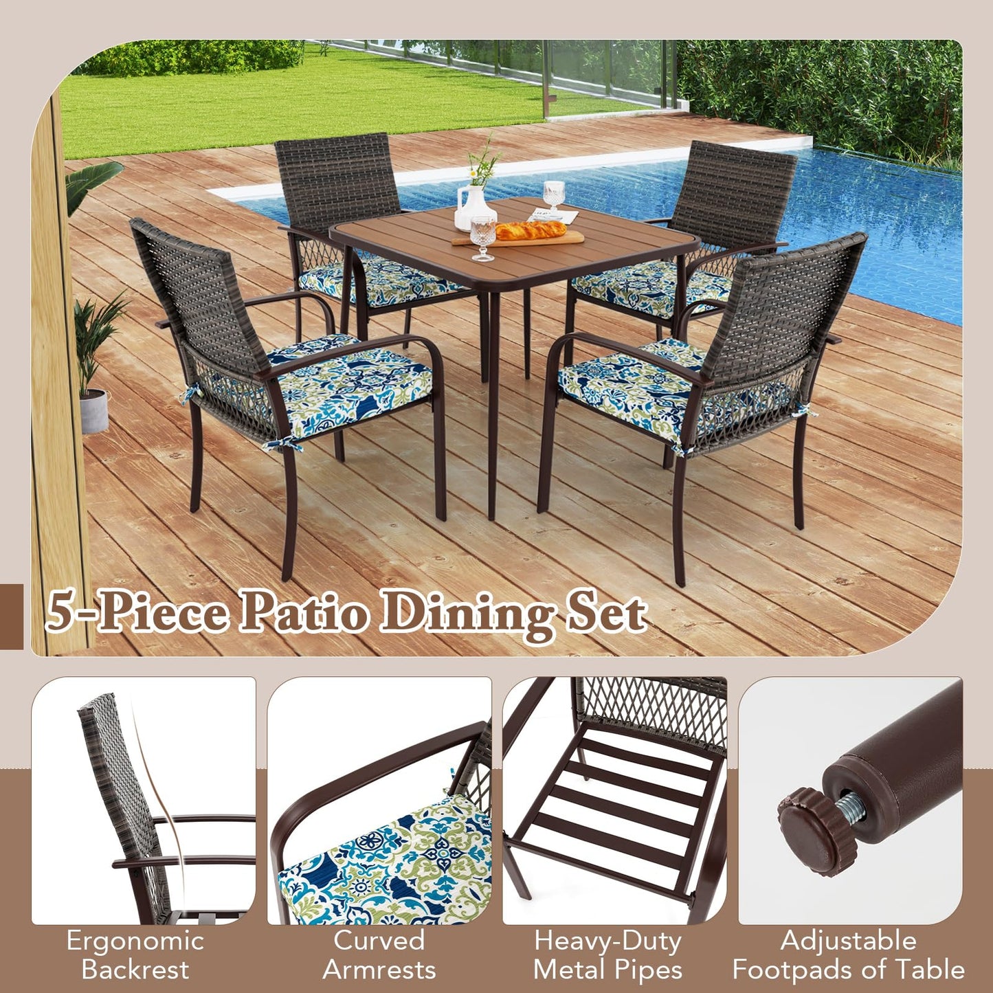 Tangkula 5 Pieces Patio Dining Set
