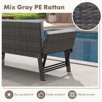 Tangkula Outdoor Convertible Sofa Daybed with Adjustable Armrests, PE Rattan Patio Couch Furniture with Thick Cushions