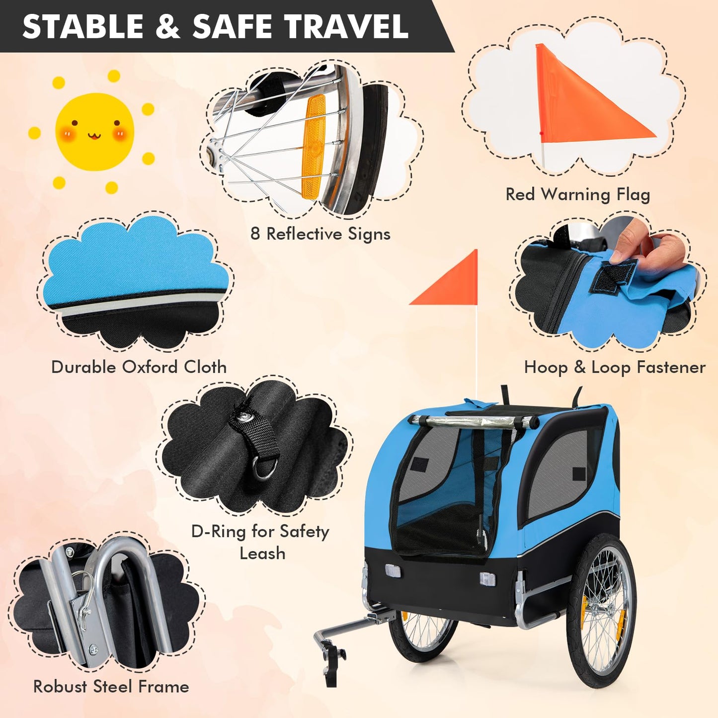 Tangkula Dog Bike Trailer, Breathable Mesh Dog Cart with 3 Entrances, Safety Flag