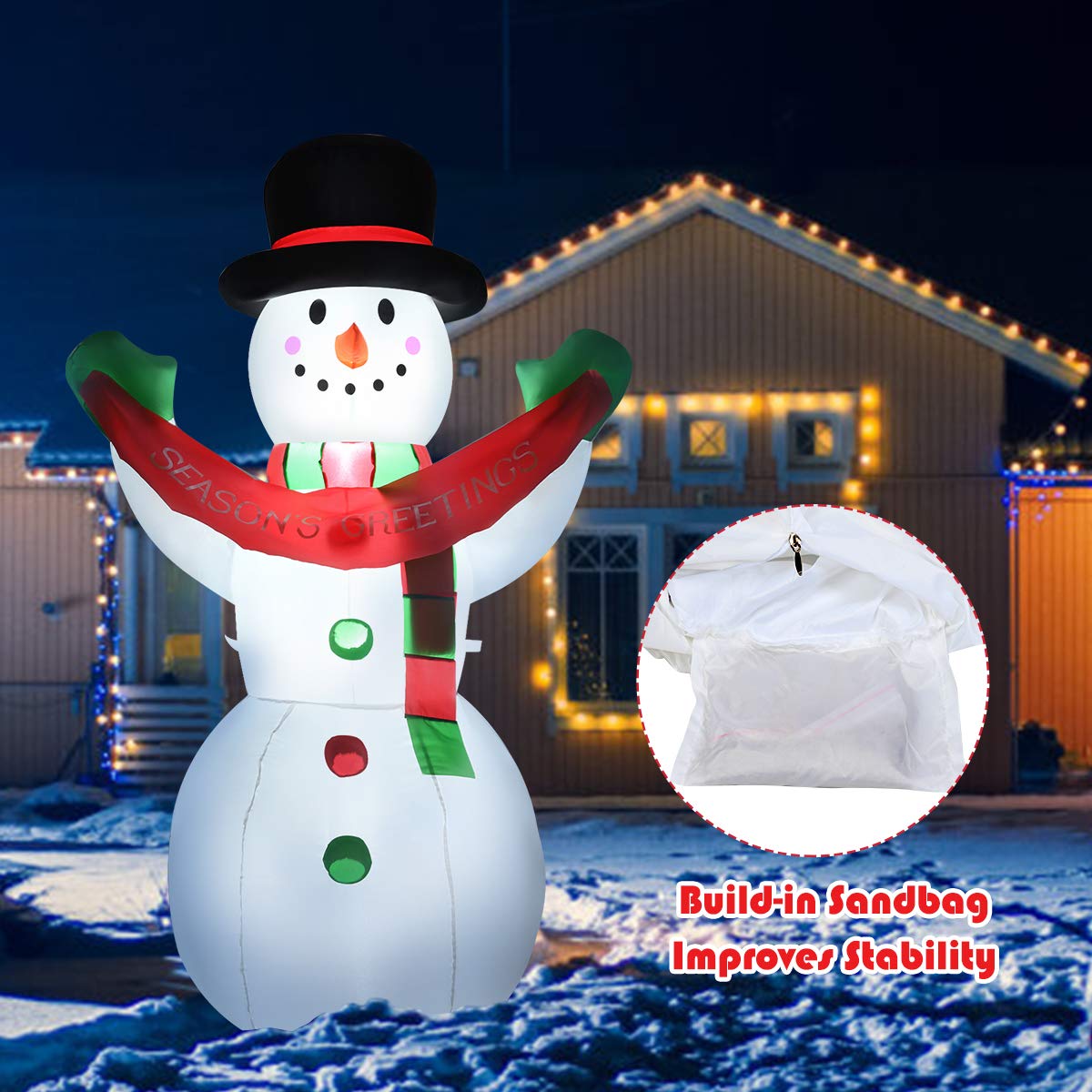 Tangkula 6 FT Christmas Inflatable Snowman with Internal LED Lights Banner Top Hat Scarf