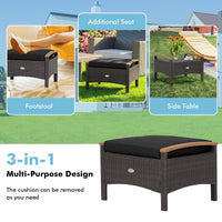 Tangkula 2 Piece Patio Rattan Ottomans, Outdoor Wicker Footstool