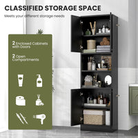 Tangkula 75" Tall Bathroom Storage Cabinet, Bathroom Floor Cabinet with 4 Doors & 2 Open Shelves