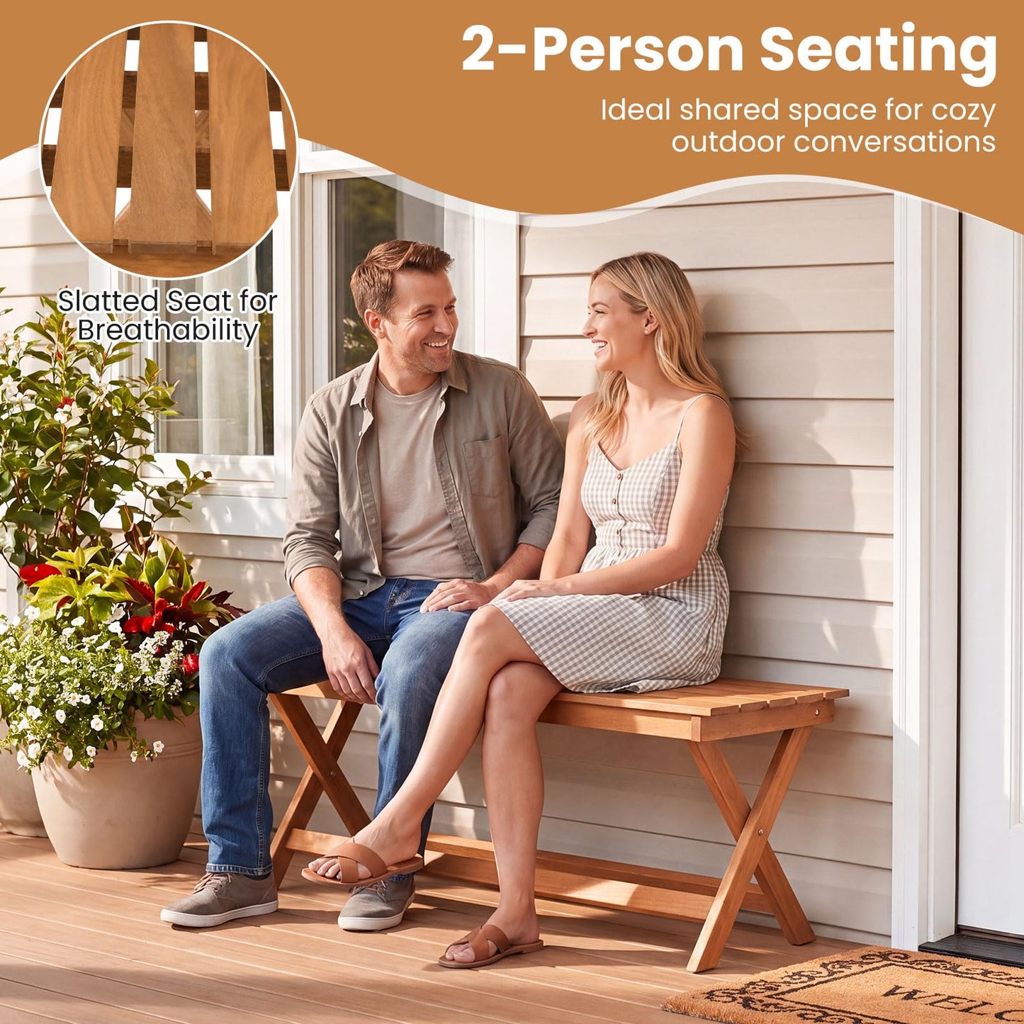 Tangkula Outdoor Wood Bench Backless